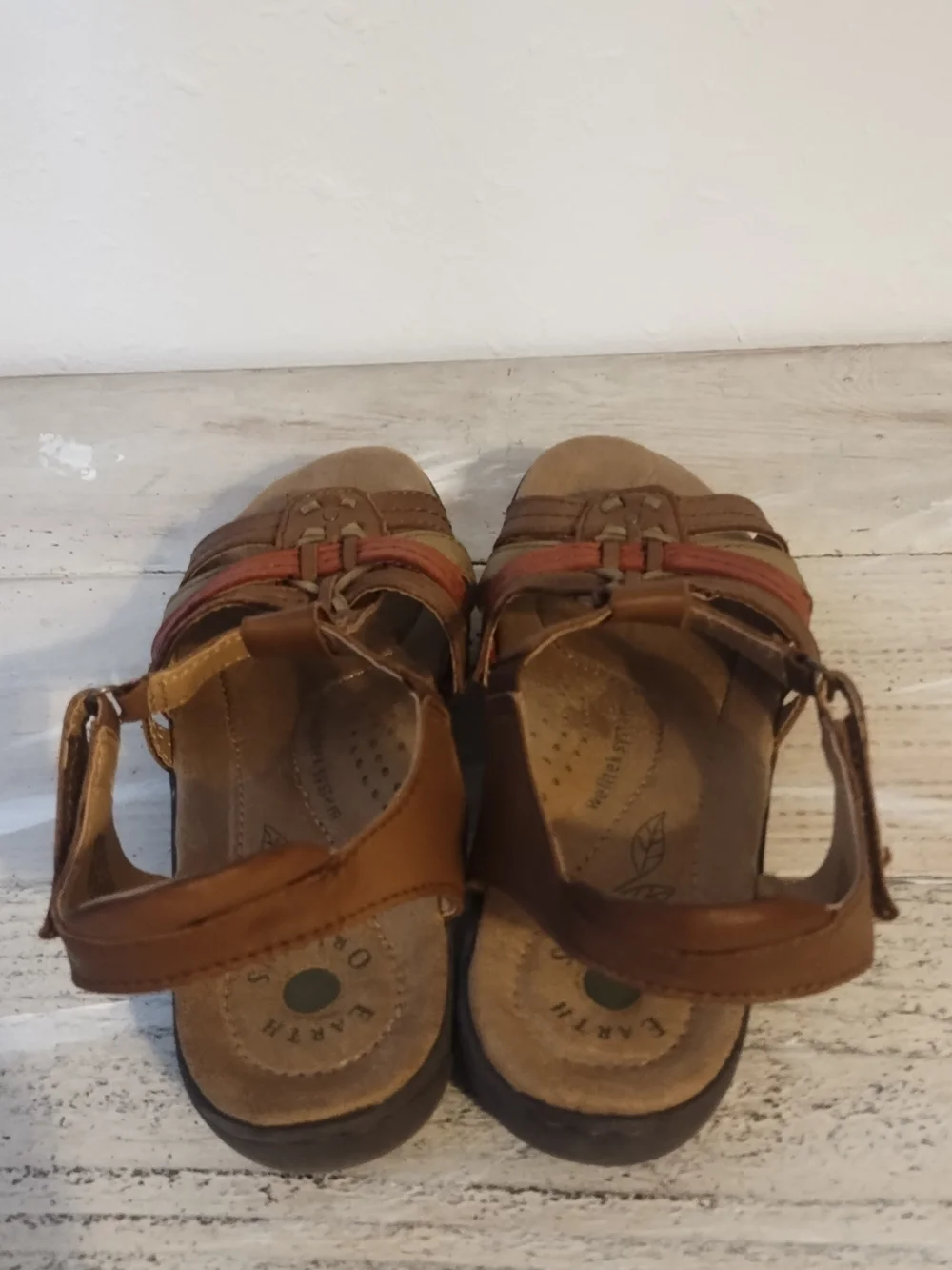 Earth Origins weiltek system Women Brown Leather Strappy Comfort Sandals Size8.5
